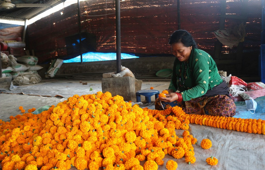 माला गाँस्दै पुर्णकुमारी