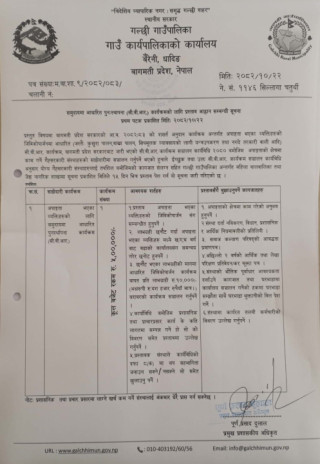समुदायमा आधारित पुर्नस्थापना कार्यक्रमको लागि प्रस्ताव आव्हान सम्बन्धी गल्छी गाउँपालिकाको सुचना