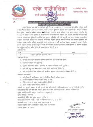 किसान सूचीकरण सहजकर्ता करार सेवाको लागि दरखास्त आव्हान सम्बन्धि थाक्रे गाउँपालिकाको सूचना
